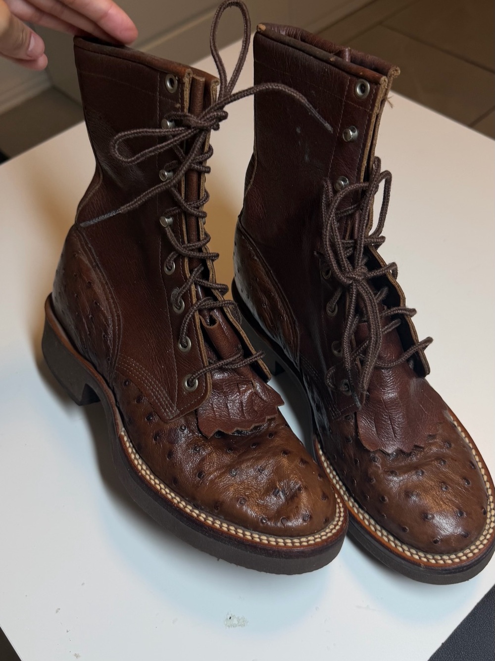 Justin Boots Brown Leather Lace-Up Ankle Booties